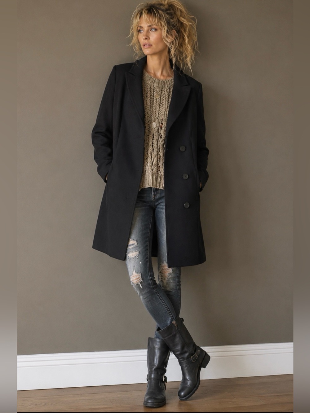 NWT Cole Haan Women’s Asymmetrical Peak Lapel Wool Blend Coat